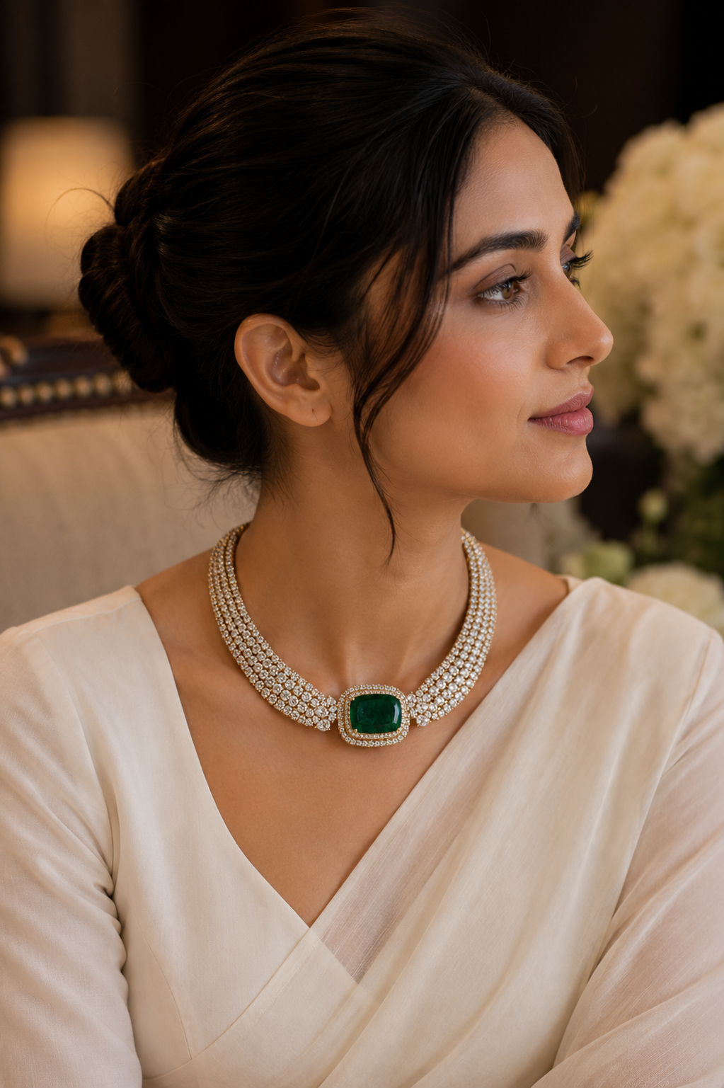 Majestic Emerald Royale Diamond Collar Necklace