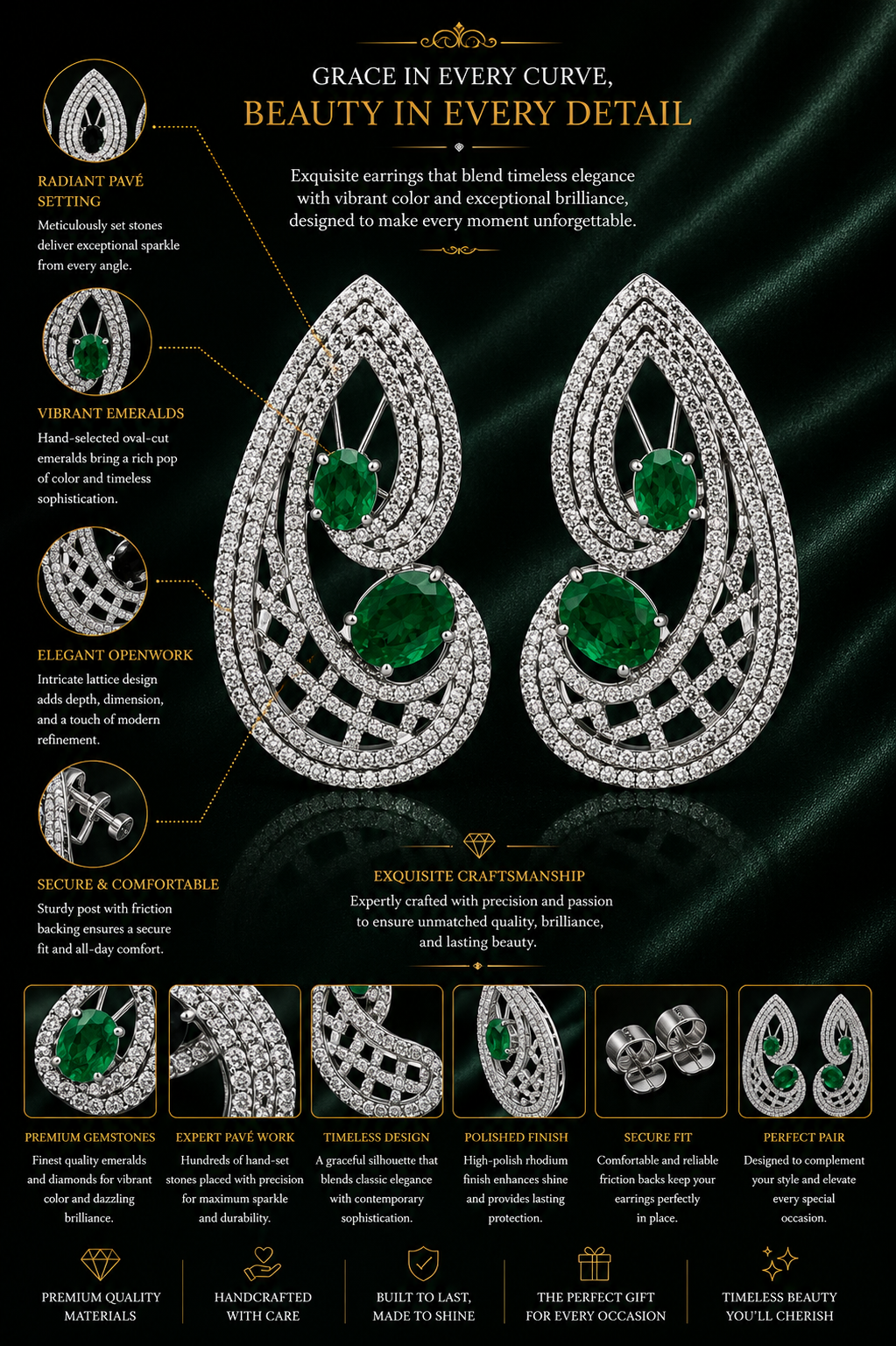 Emerald Diamond-Inspired Teardrop Statement Earrings