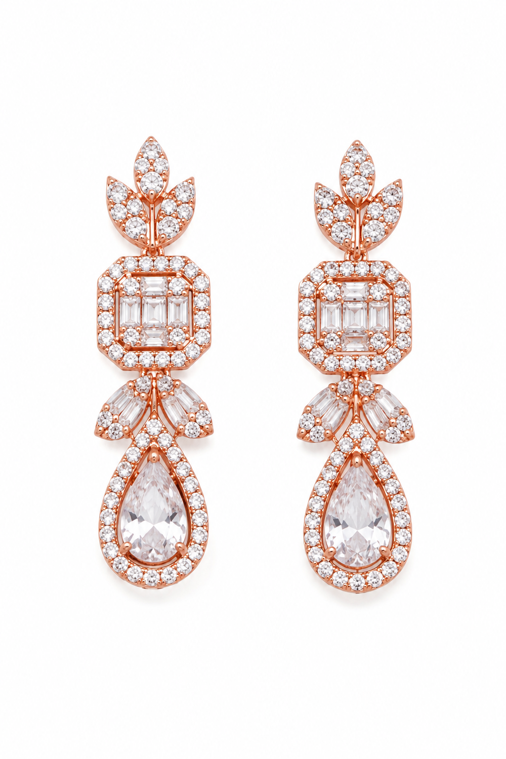 Rose Gold Diamond Teardrop Jewelry Set