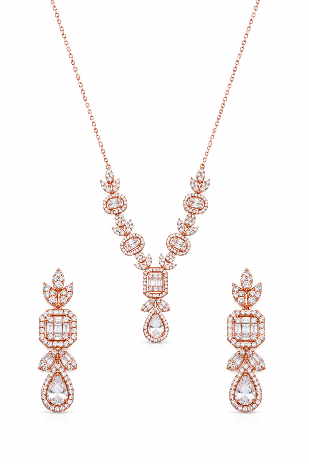 Rose Gold Diamond Teardrop Jewelry Set
