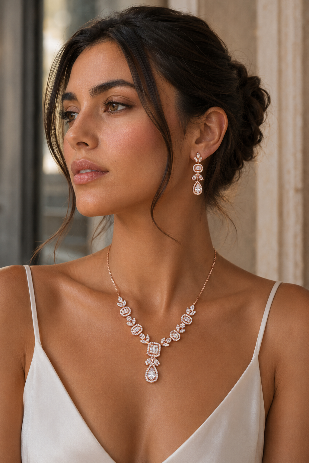 Rose Gold Diamond Teardrop Jewelry Set