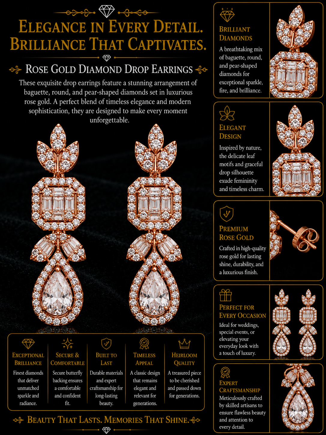 Rose Gold Diamond Teardrop Jewelry Set