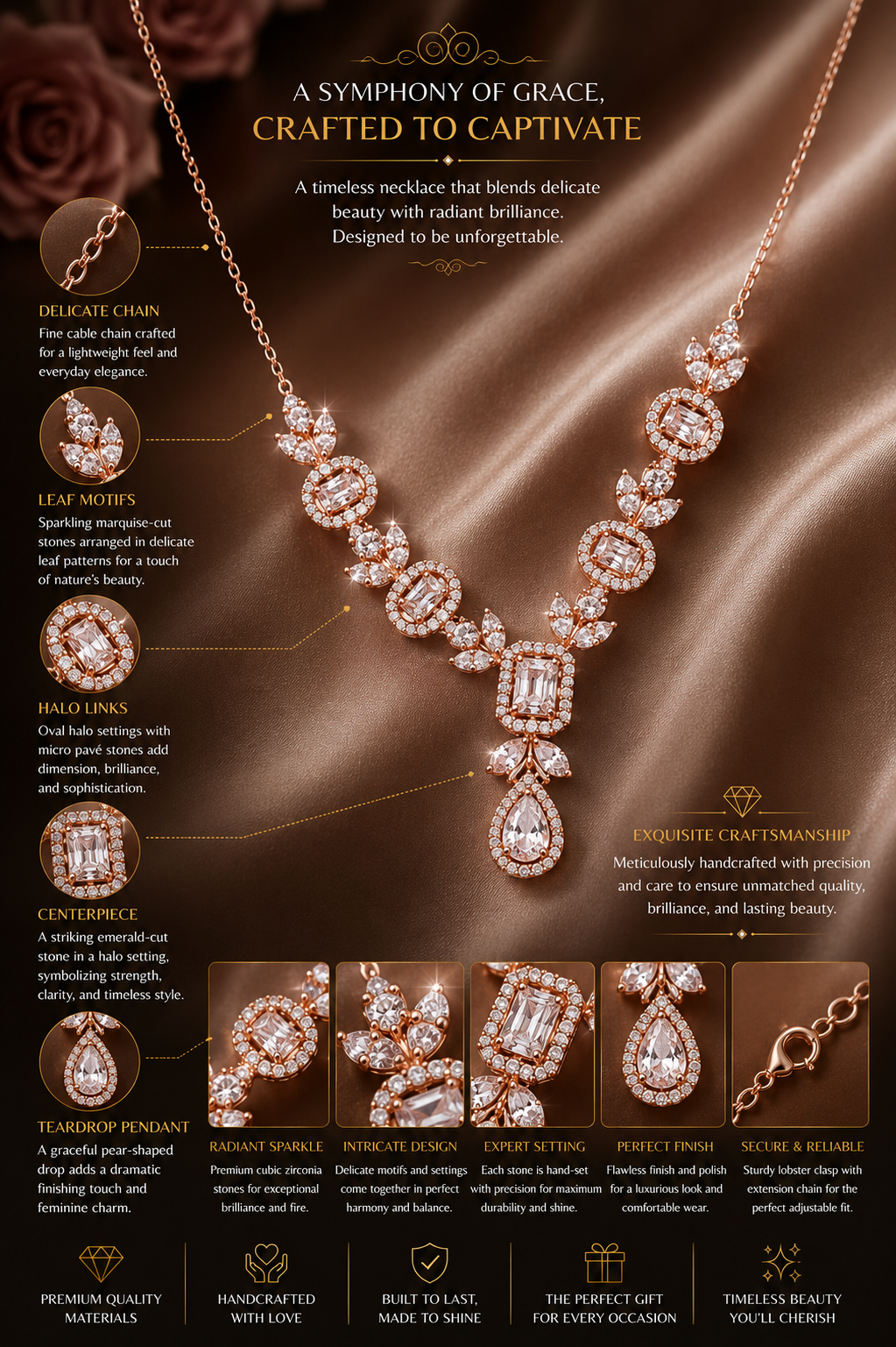 Rose Gold Diamond Teardrop Jewelry Set
