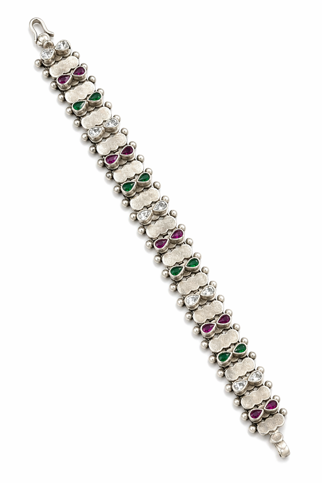 Oxidized Silver Multi-Stone Statement Bracelet – Dual-Tone Gem Accents