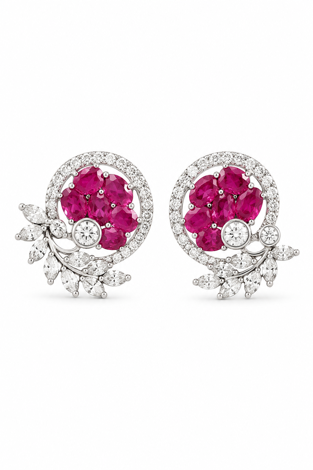 Ruby Floral Diamond-Inspired Stud Earrings