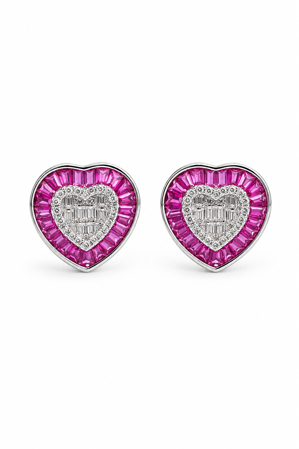 Pink Heart Crystal Stud Earrings for Women – Romantic Luxury Statement Earrings