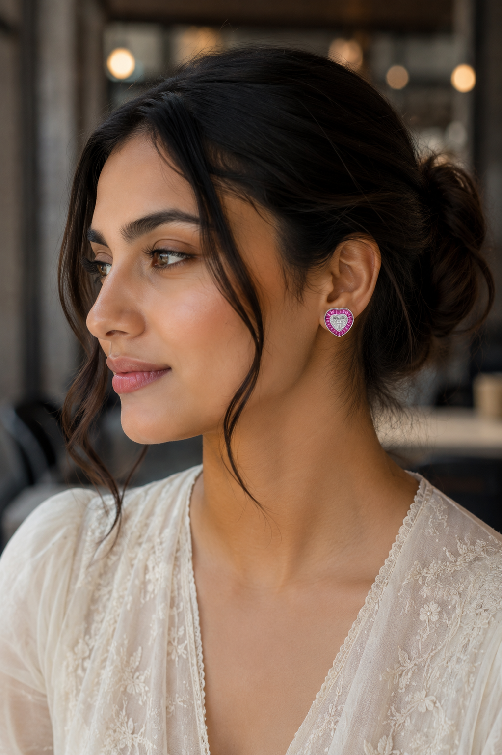 Pink Heart Crystal Stud Earrings for Women – Romantic Luxury Statement Earrings