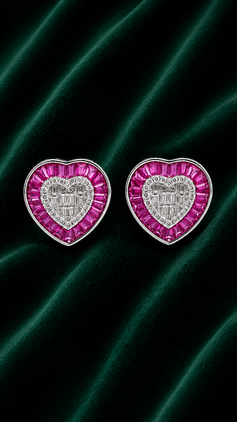 Pink Heart Crystal Stud Earrings for Women – Romantic Luxury Statement Earrings