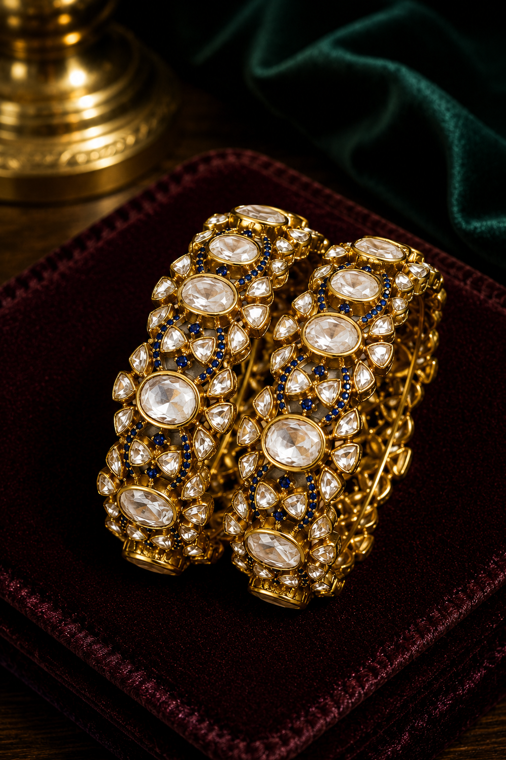 Royal Kundan Polki Bangle Pair with Sapphire Accents