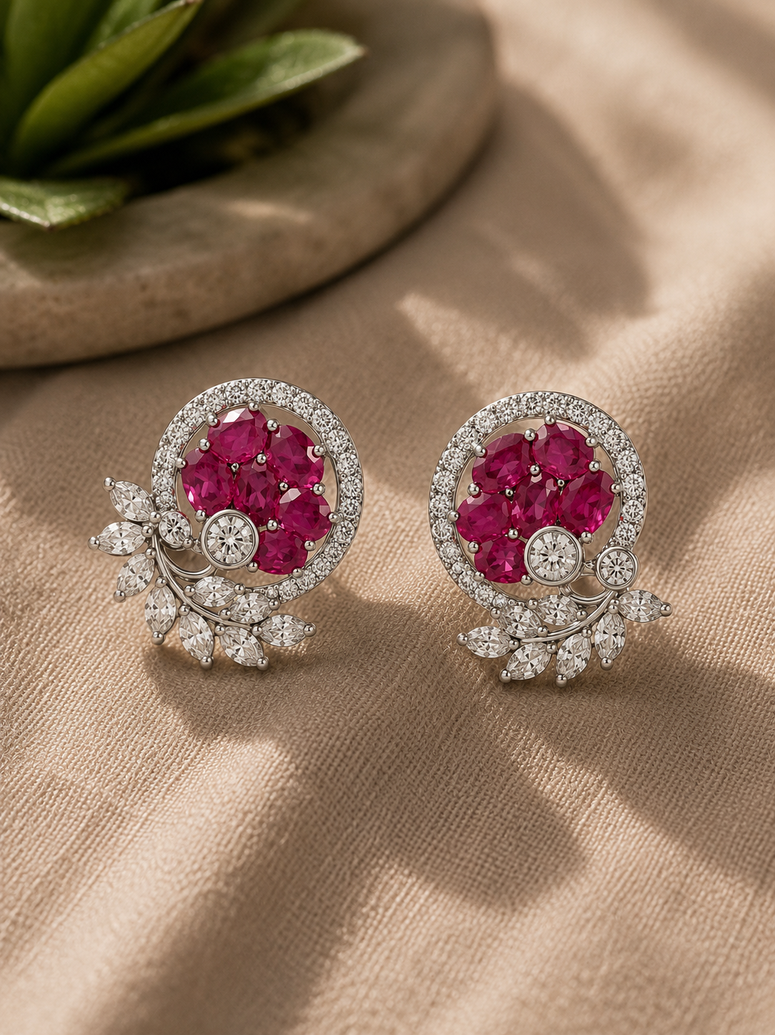 Ruby Floral Diamond-Inspired Stud Earrings