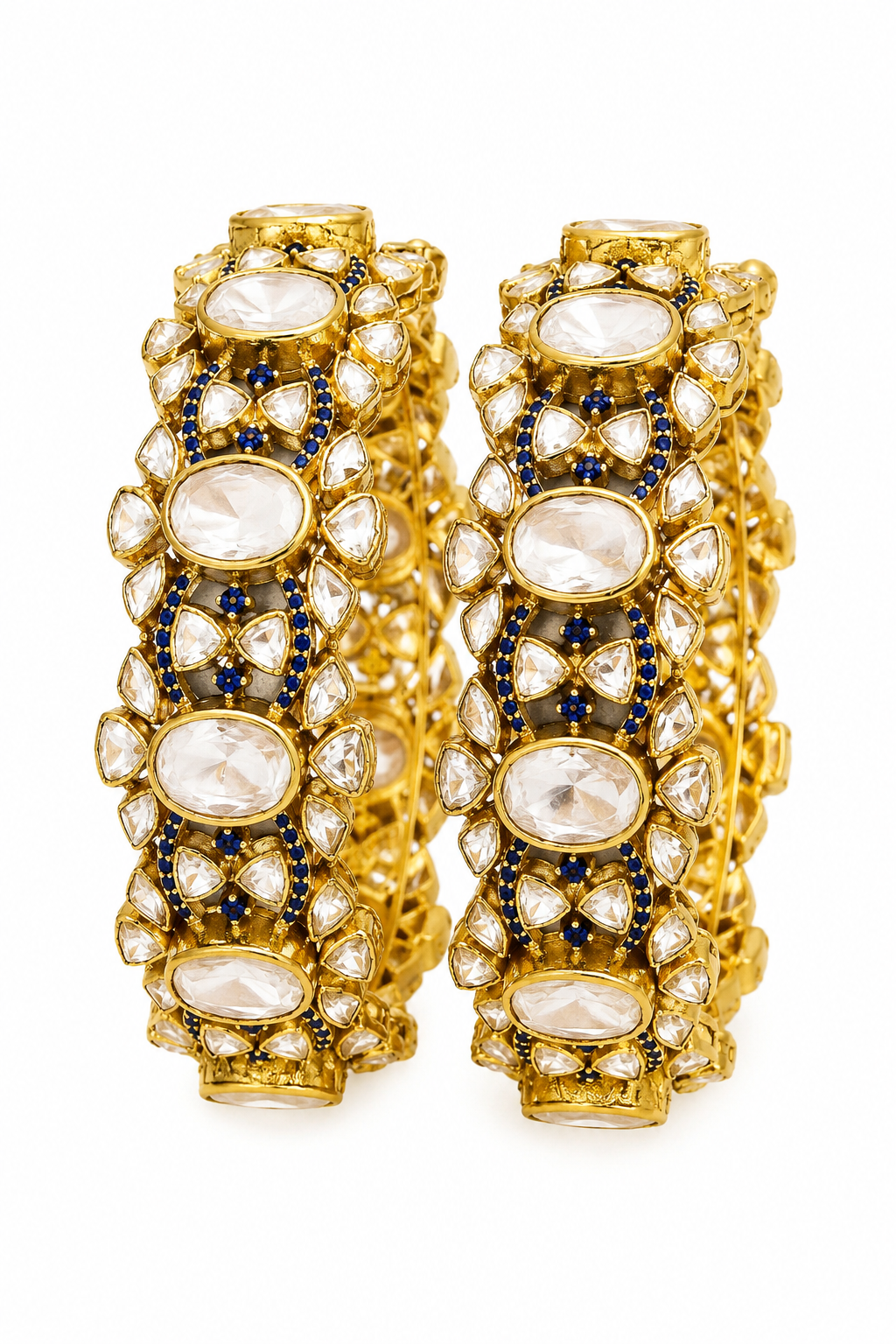 Royal Kundan Polki Bangle Pair with Sapphire Accents