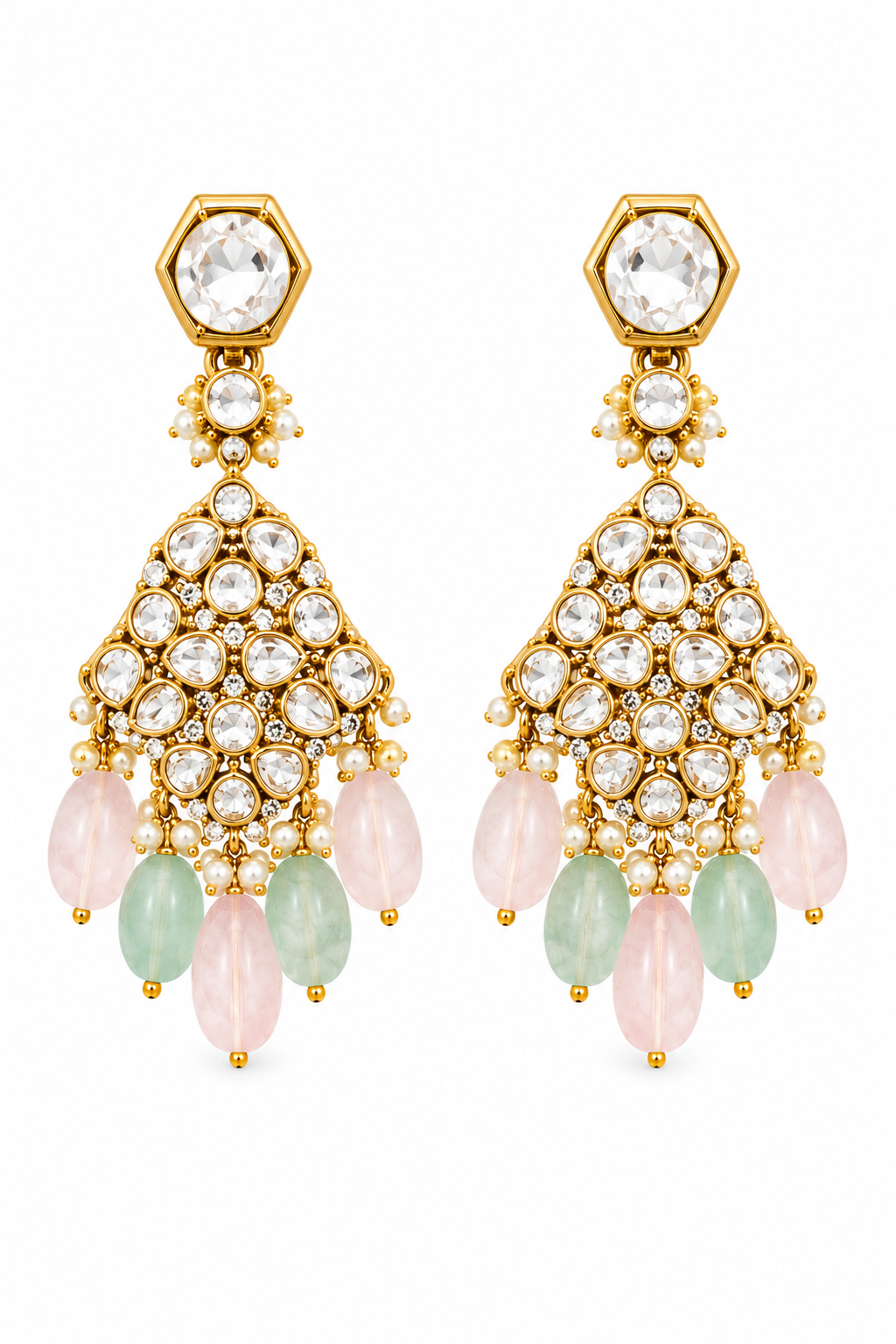 Pastel Gemstone Kundan Choker Necklace Set with Pearl Fringe