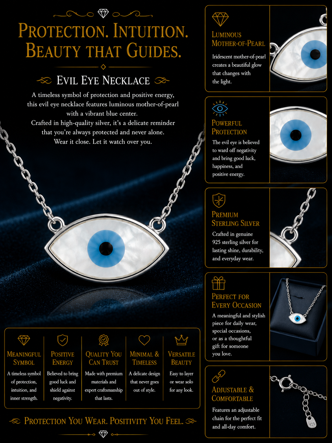 Minimal Evil Eye Pendant Necklace for Women – Silver Protection Charm Necklace