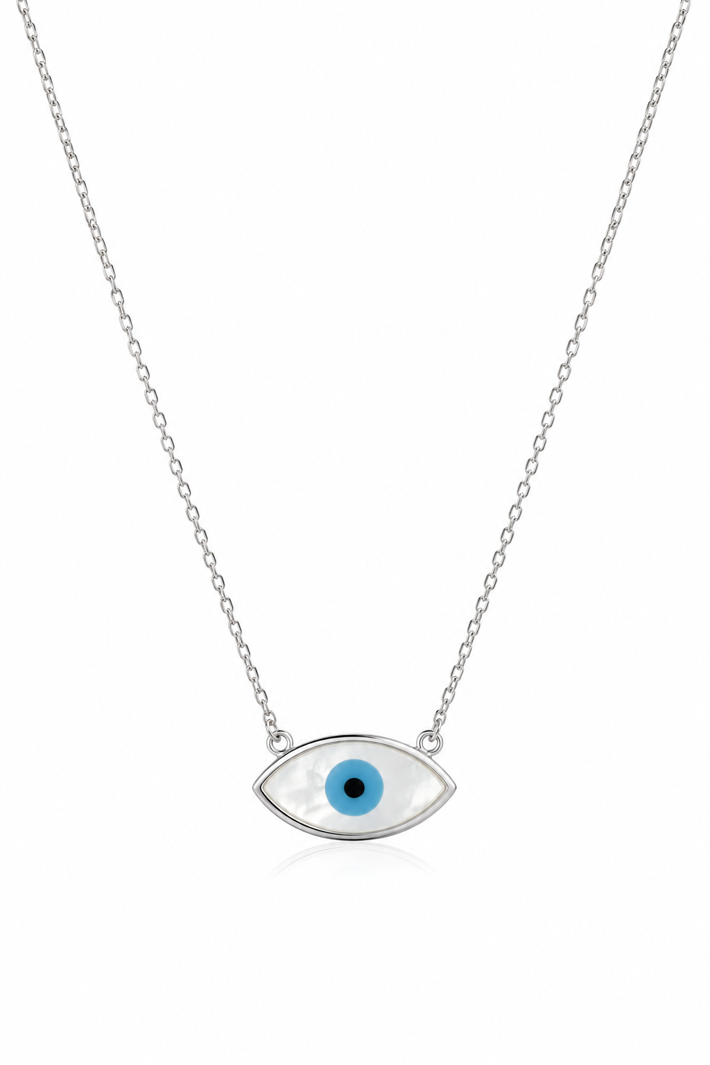 Minimal Evil Eye Pendant Necklace for Women – Silver Protection Charm Necklace