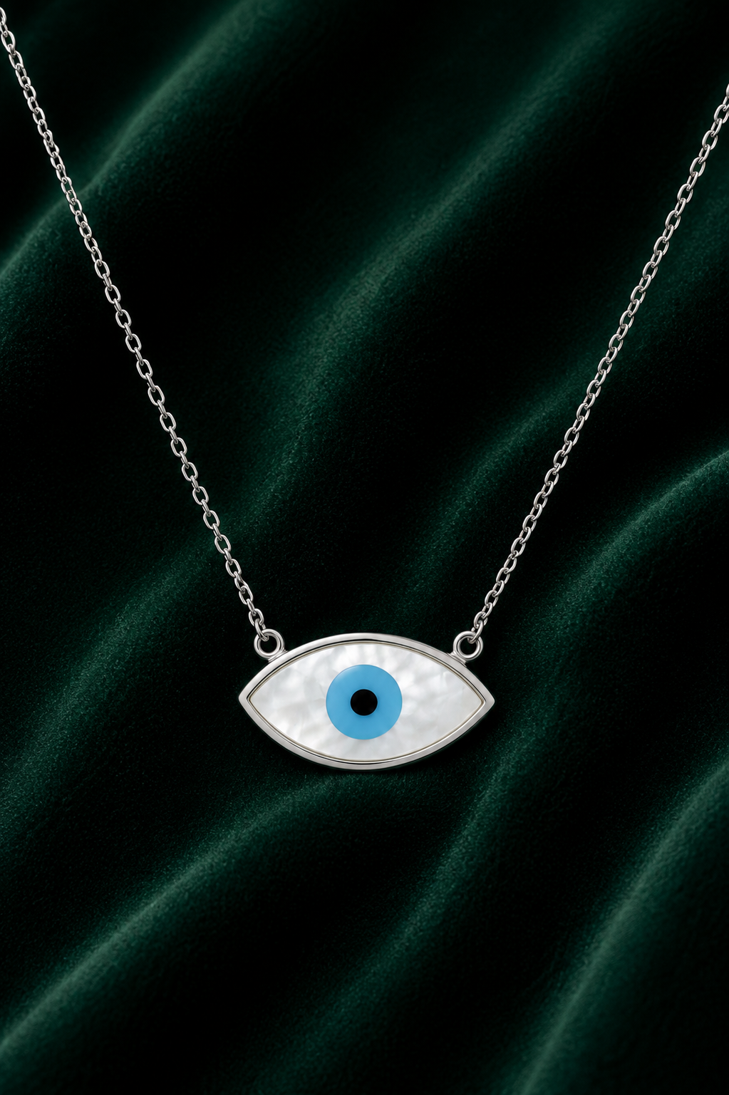 Minimal Evil Eye Pendant Necklace for Women – Silver Protection Charm Necklace