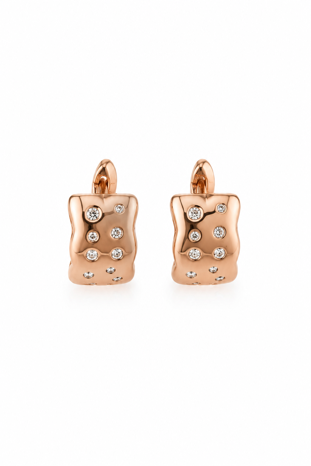 Rose Gold Sculpted Huggie Earrings with Flush-Set Crystals