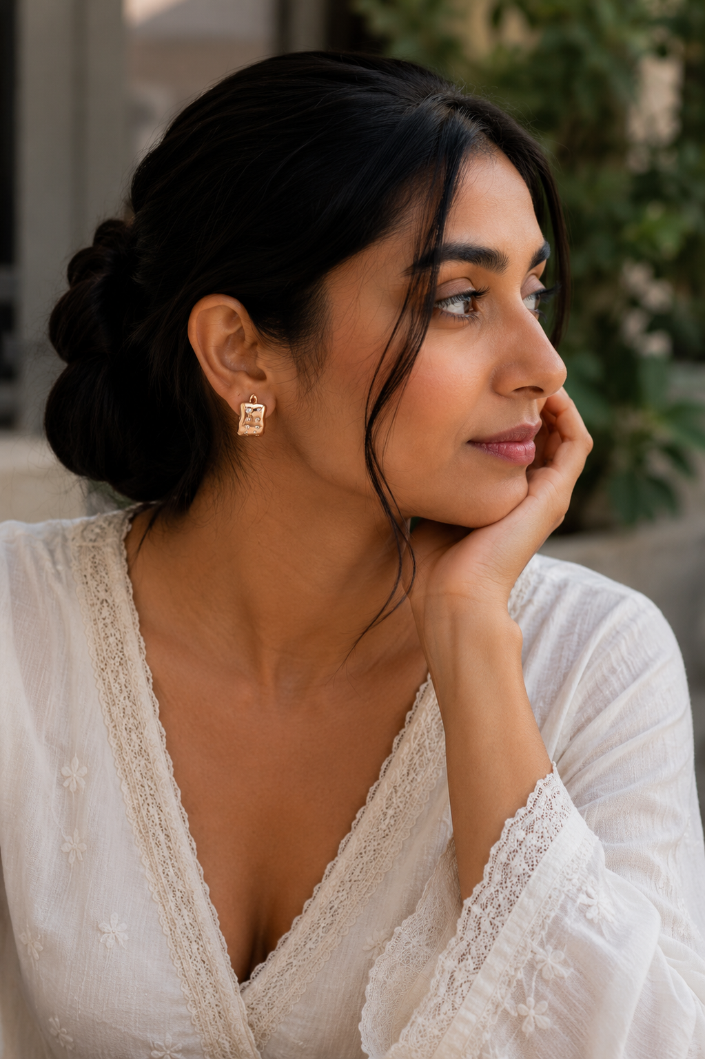 Rose Gold Sculpted Huggie Earrings with Flush-Set Crystals