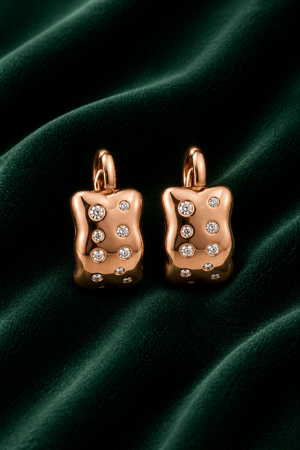 Rose Gold Sculpted Huggie Earrings with Flush-Set Crystals