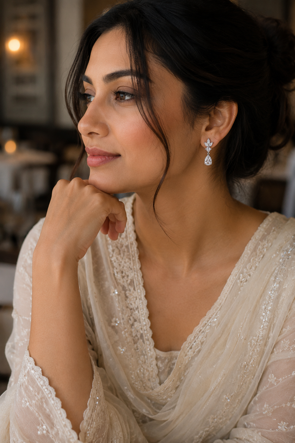 Diamond Floral Drop Earrings