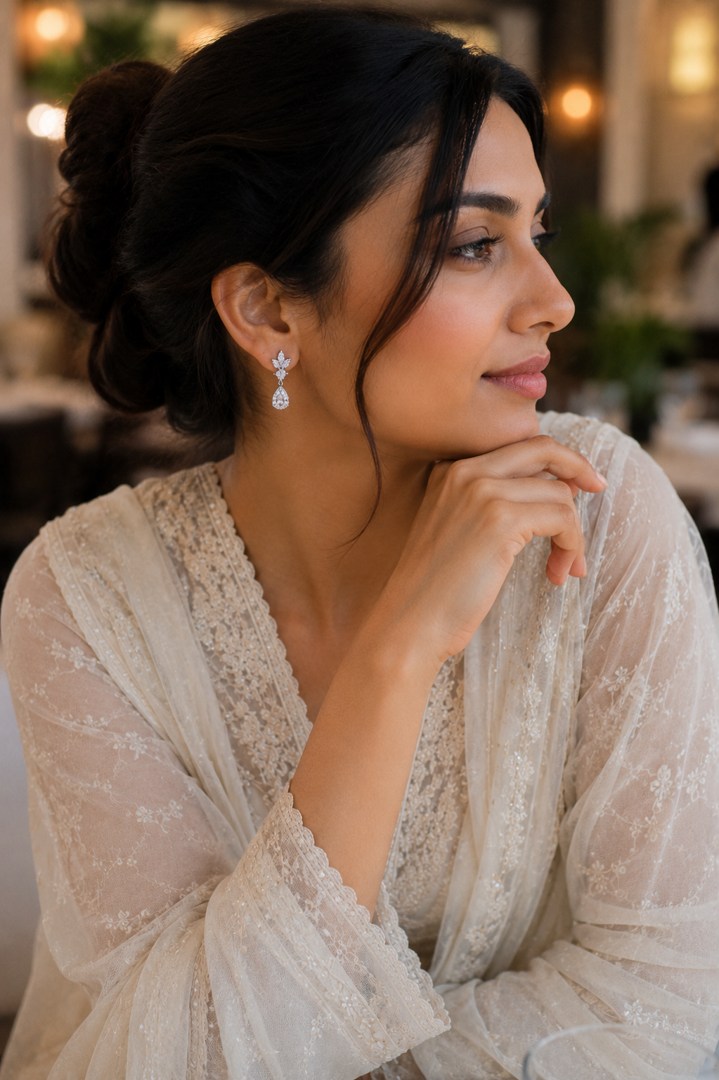 Diamond Floral Drop Earrings