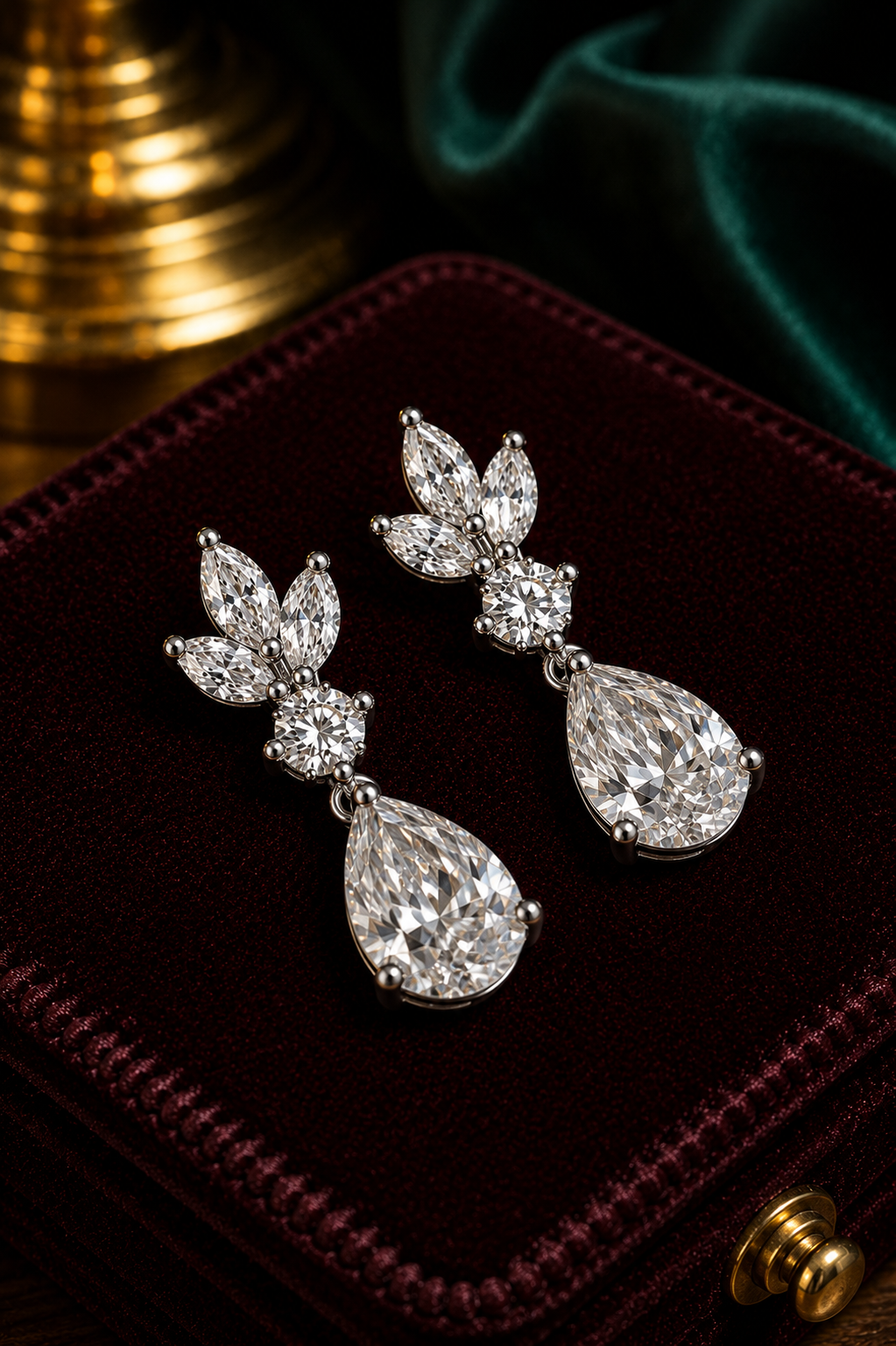 Diamond Floral Drop Earrings