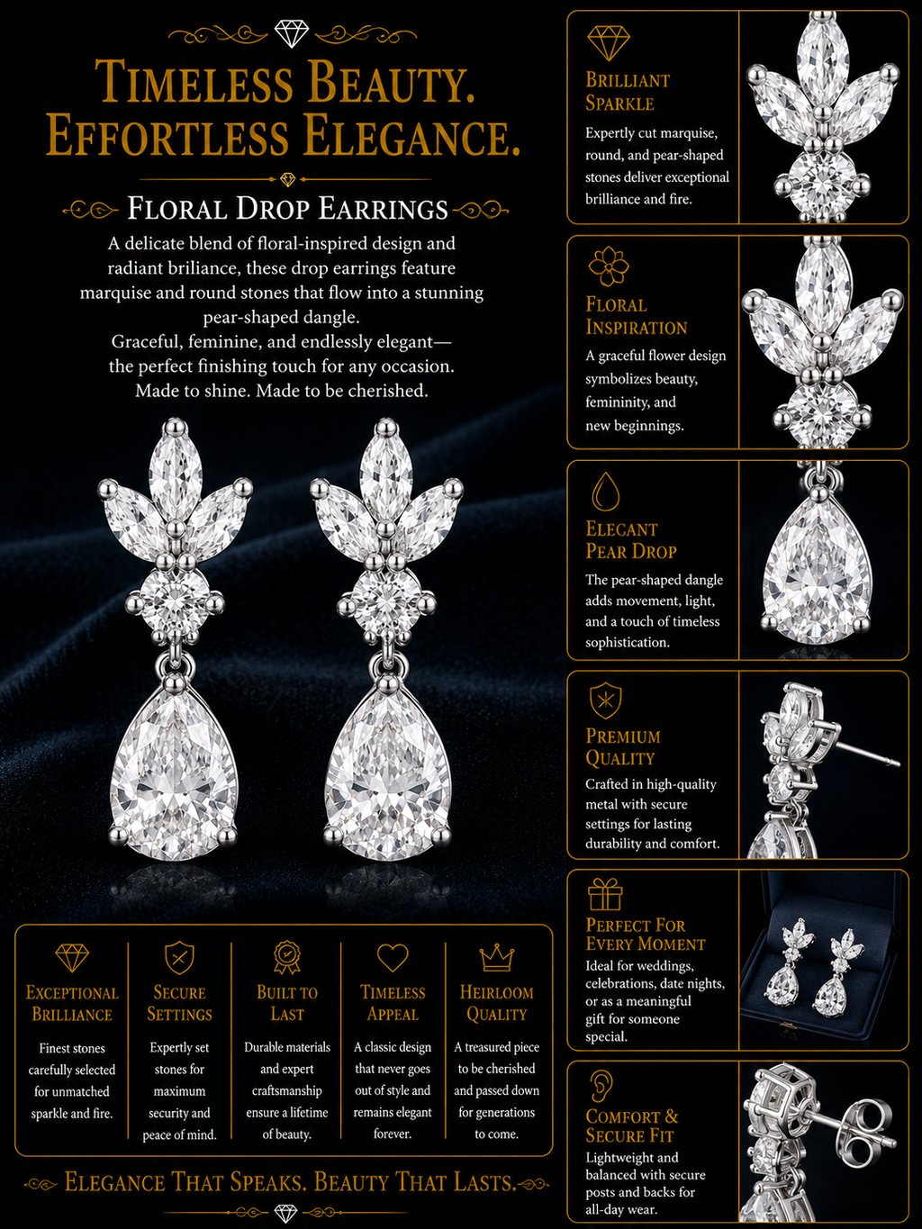 Diamond Floral Drop Earrings