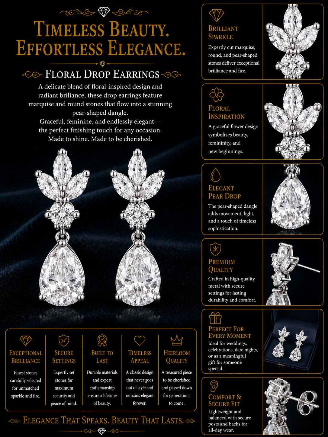 Diamond Floral Drop Earrings