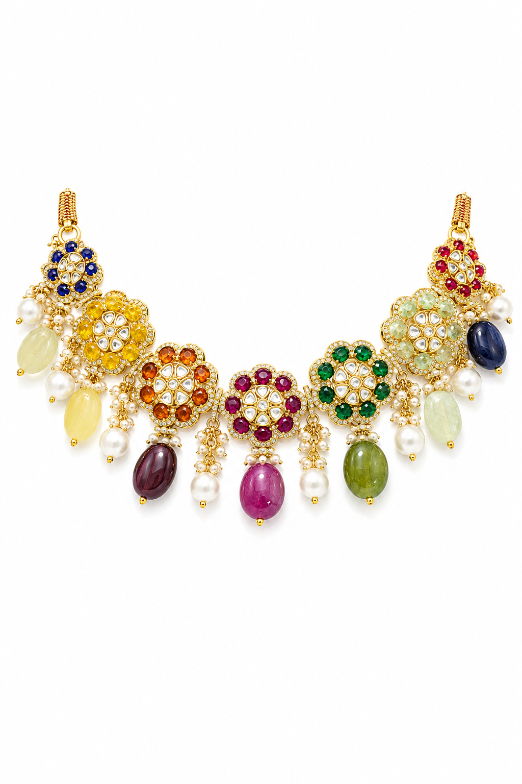 Multicolor Navratna-Inspired Floral Necklace Set