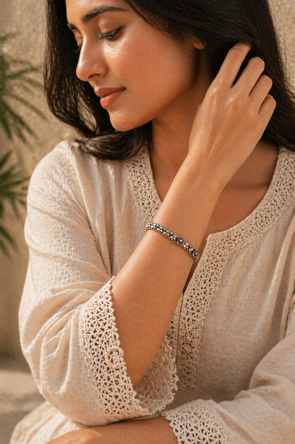 Oxidized Silver Floral Vine Bracelet – Intricate Everyday Statement