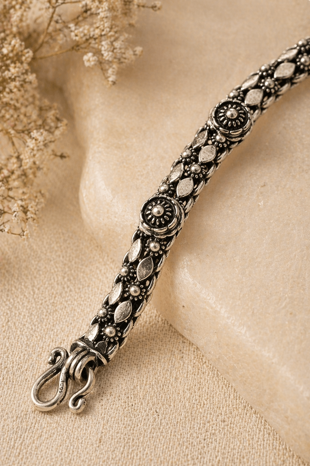 Oxidized Silver Floral Vine Bracelet – Intricate Everyday Statement