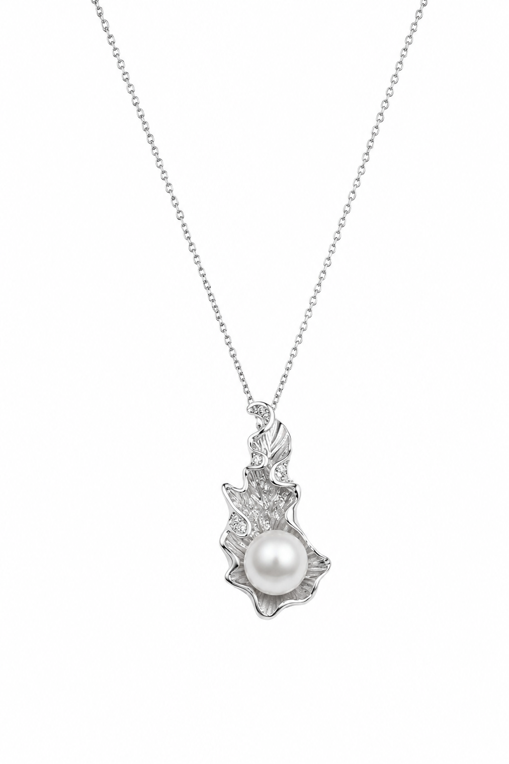 Organic Pearl Leaf Jewelry Set in White Gold Finish