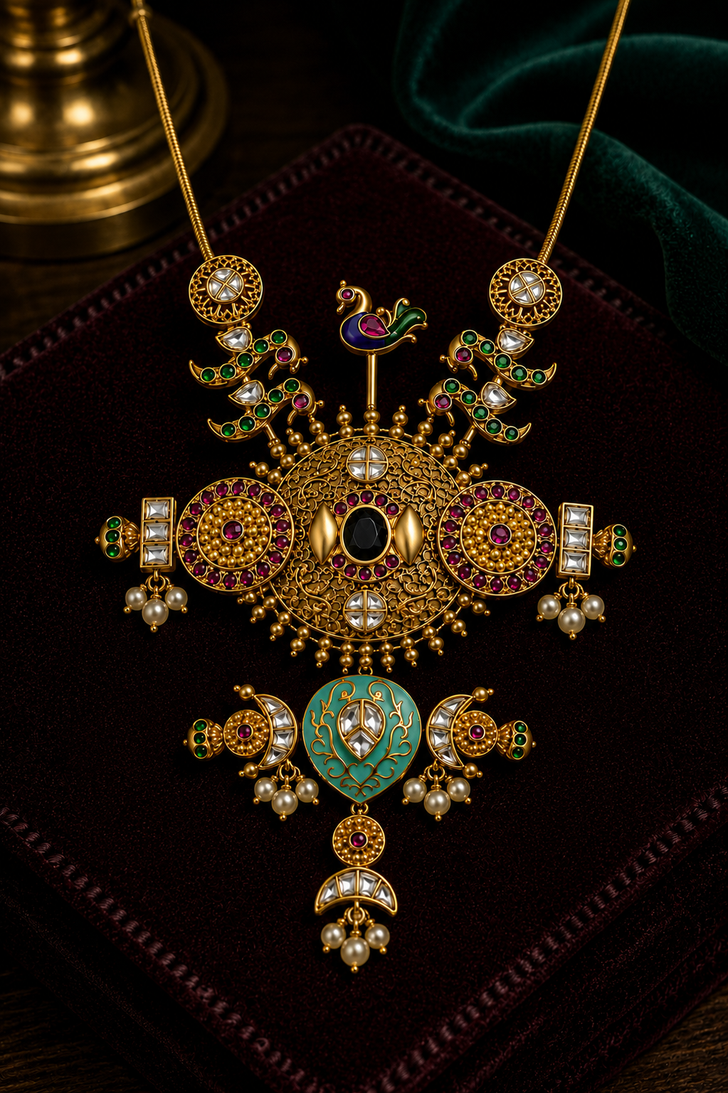 Royal Peacock Heritage Temple Necklace