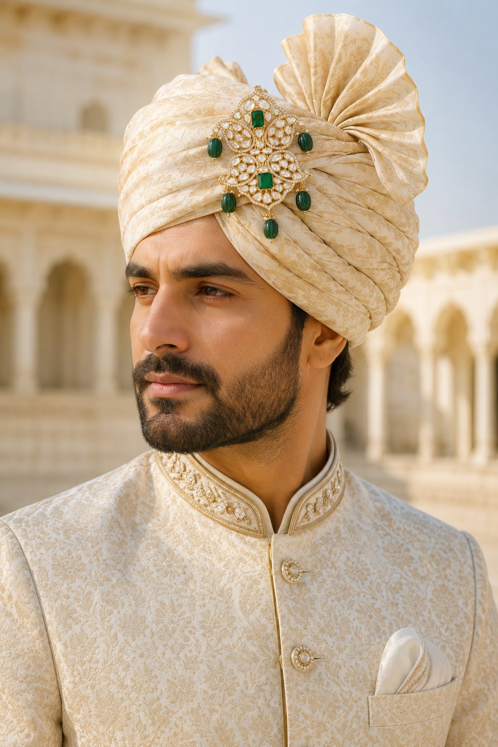 Royal Emerald Kundan Kilangi Pagdi Brooch