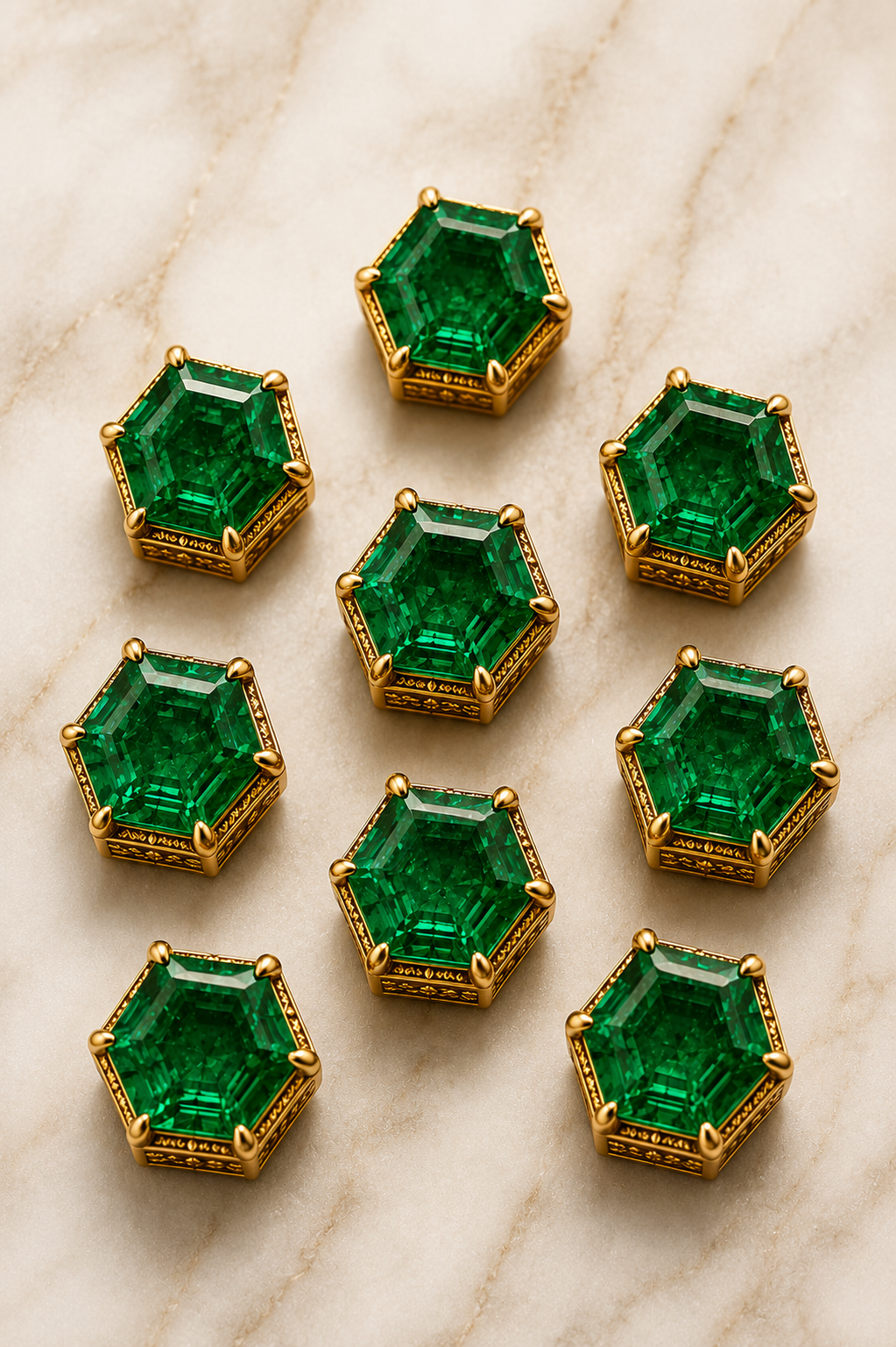 Hexagon Emerald Green Glass Buttons for Suits, Blazers, and Ethnic Wear