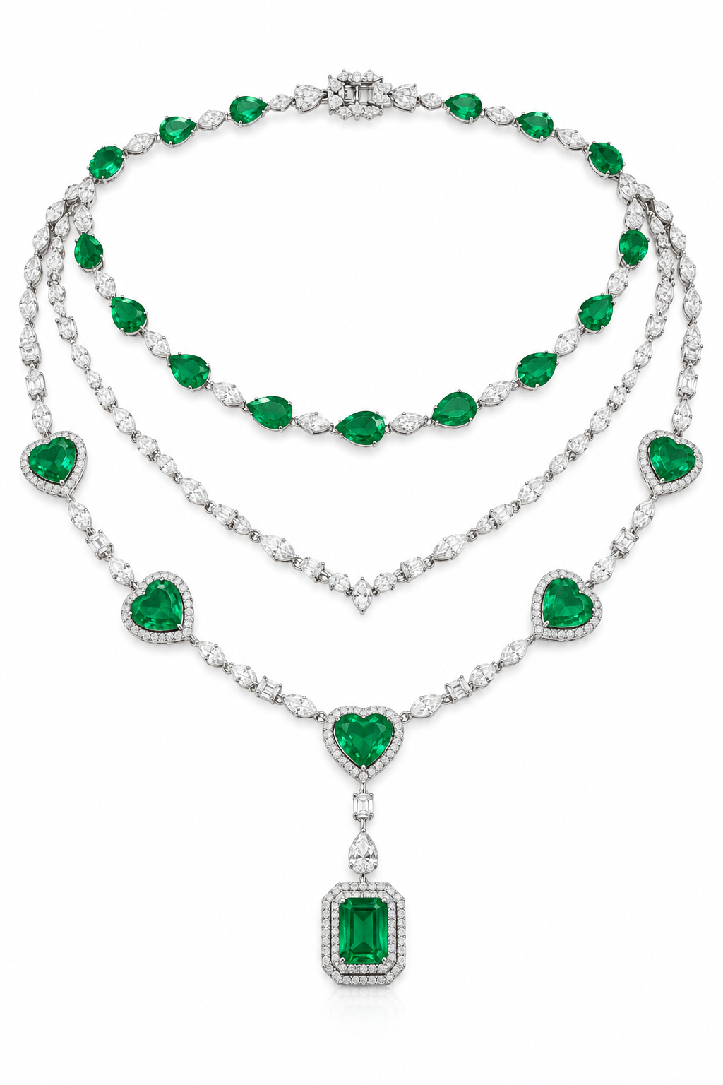 Emerald & Diamond Double-Layer Statement Necklace