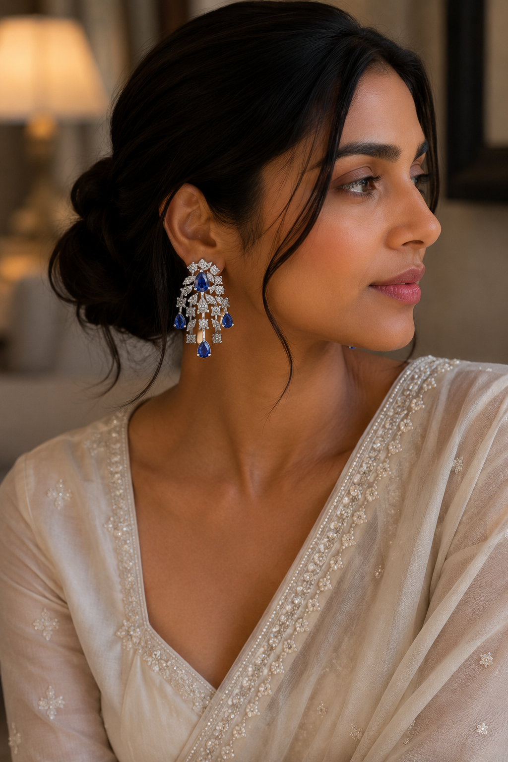 Royal Sapphire Cascade Diamond Earrings