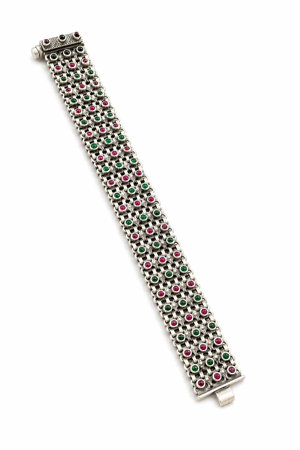 Oxidized Silver Multi-Stone Bracelet – Heritage Grid Design