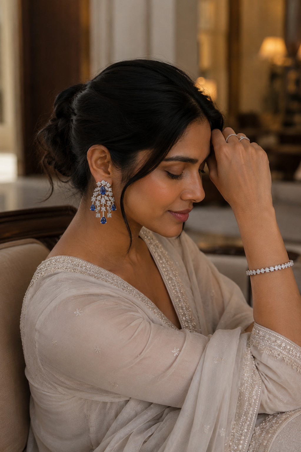 Royal Sapphire Cascade Diamond Earrings