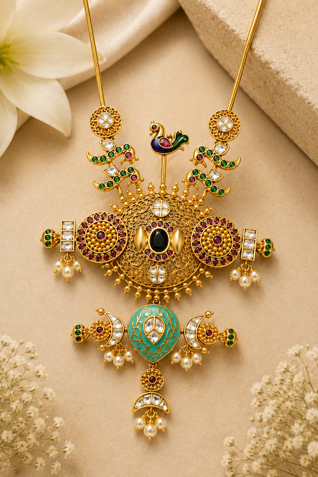 Royal Peacock Heritage Temple Necklace