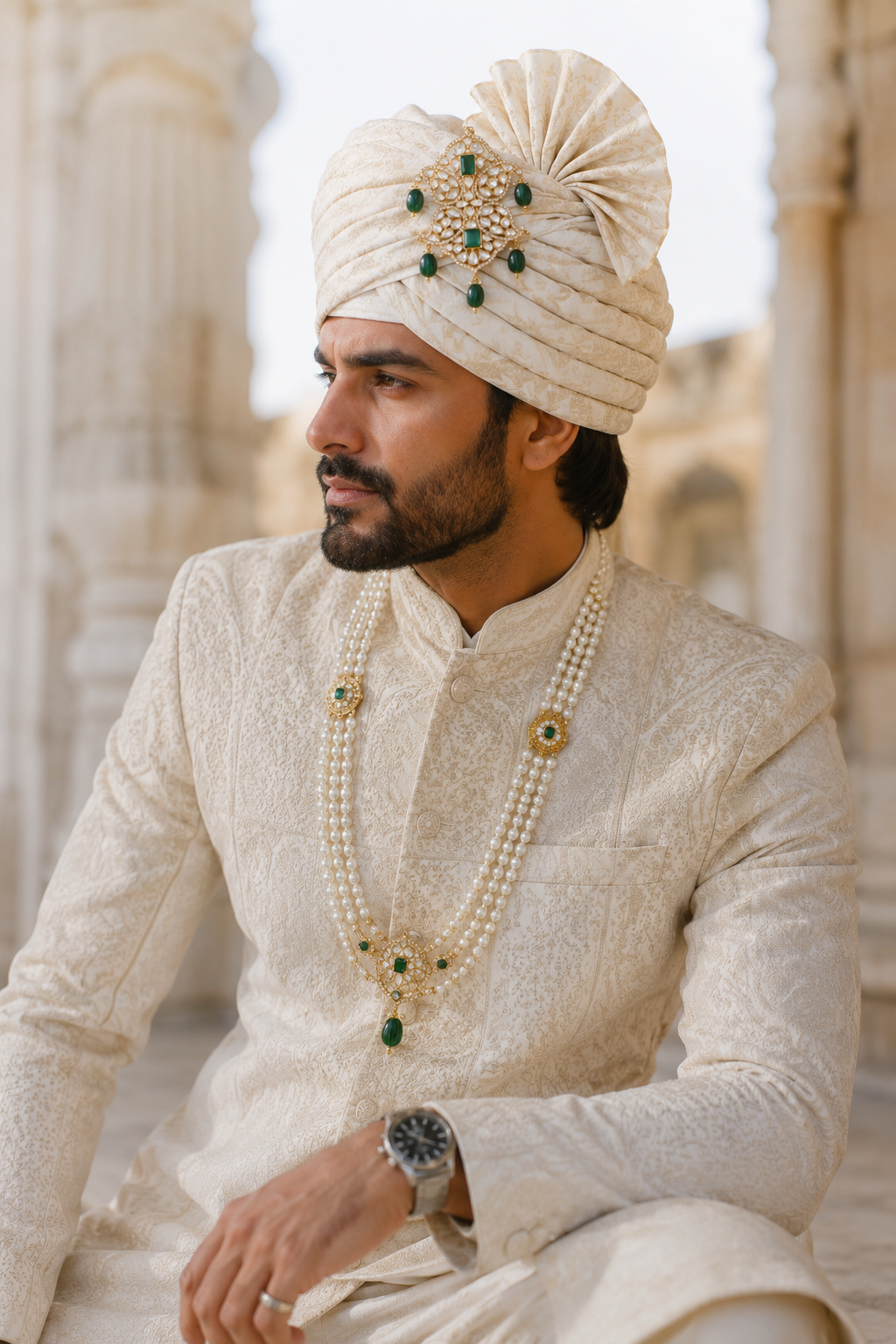 Royal Emerald Kundan Kilangi Pagdi Brooch