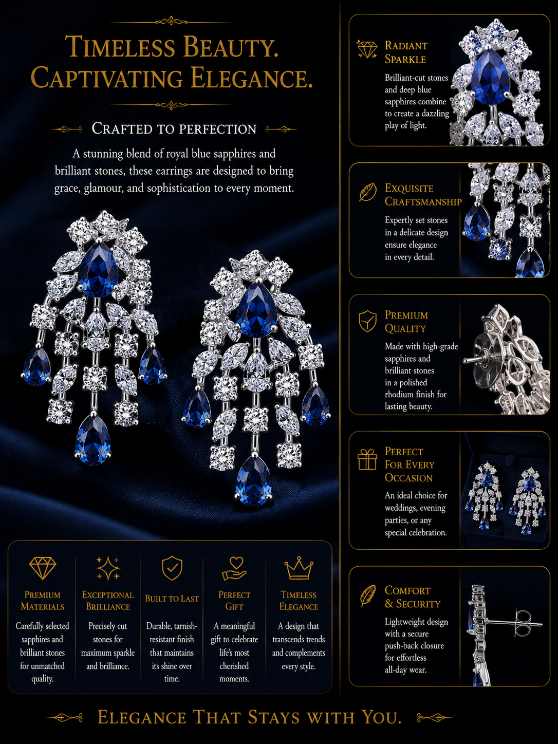 Royal Sapphire Cascade Diamond Earrings
