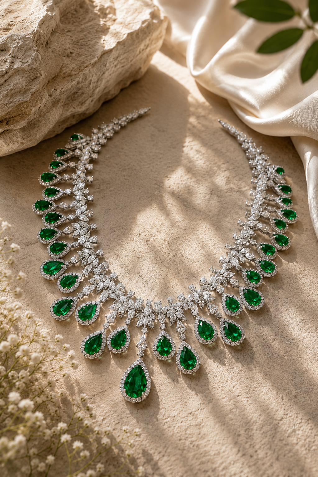 Emerald Cascade High Jewelry Statement Necklace