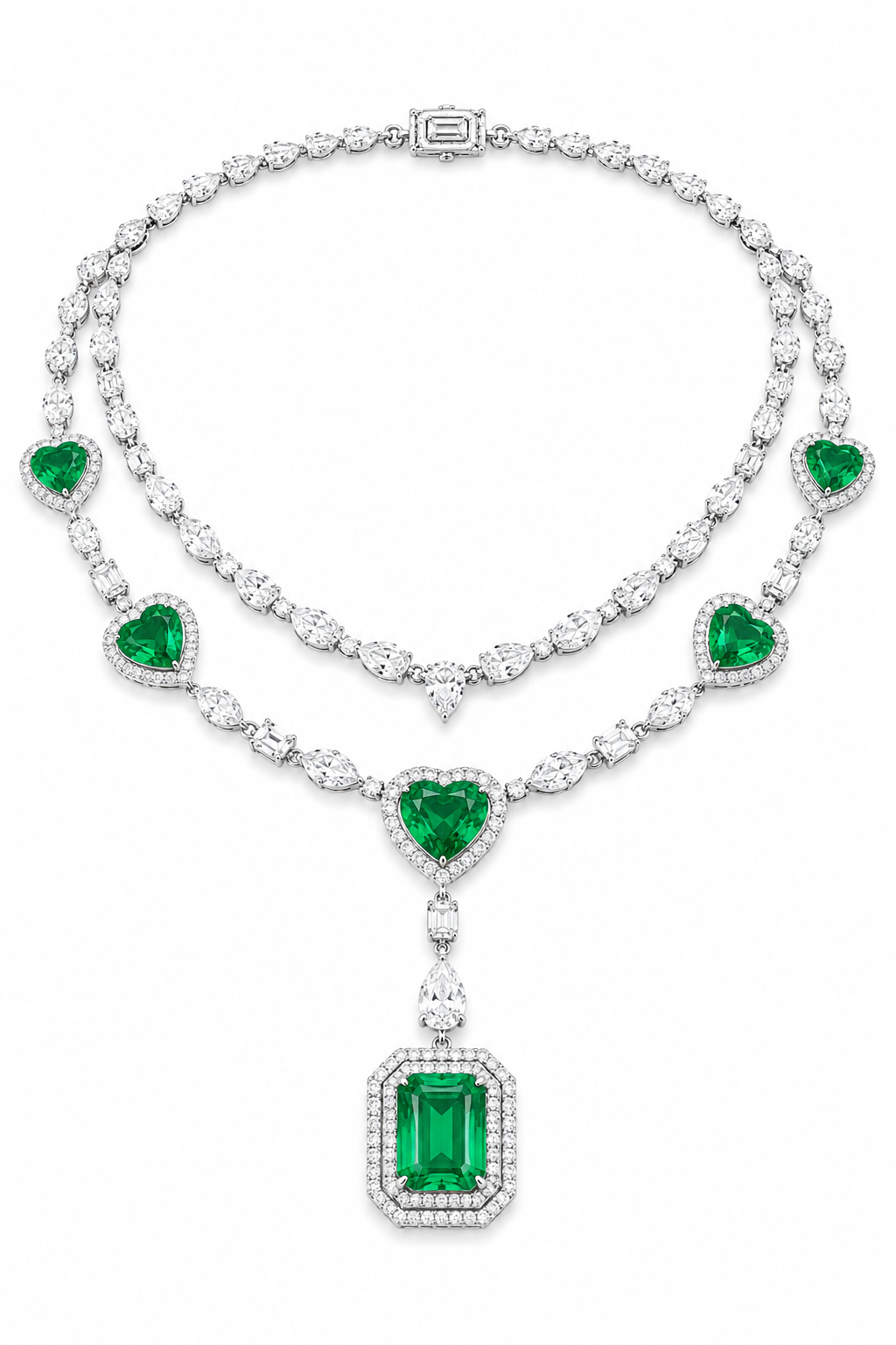 Emerald & Diamond Double-Layer Statement Necklace