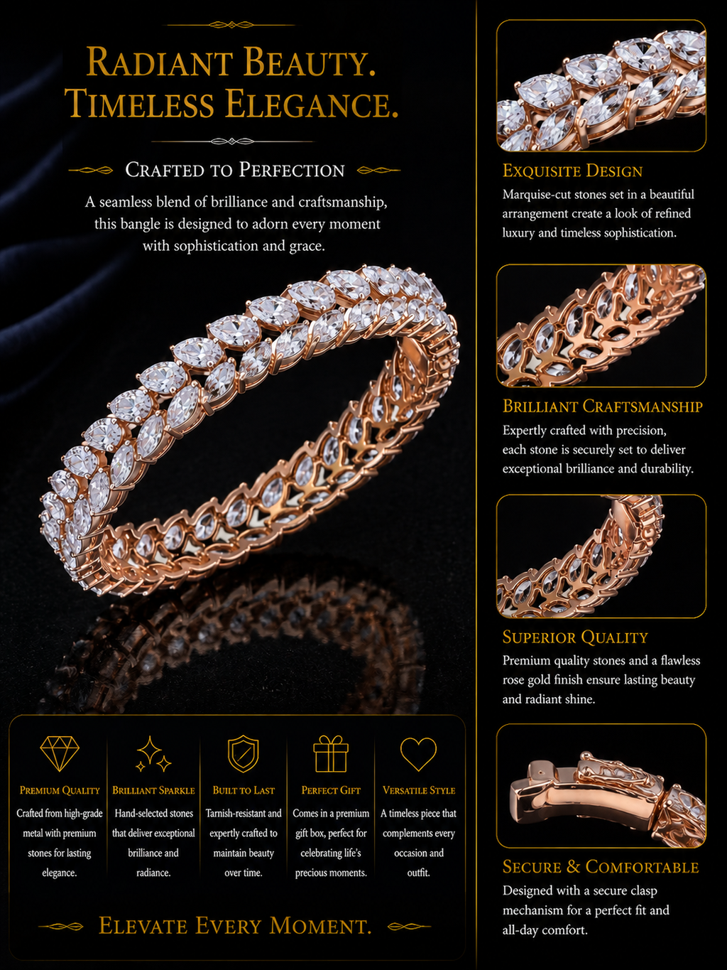 Marquise Diamond Tennis Bracelet in Rose Gold