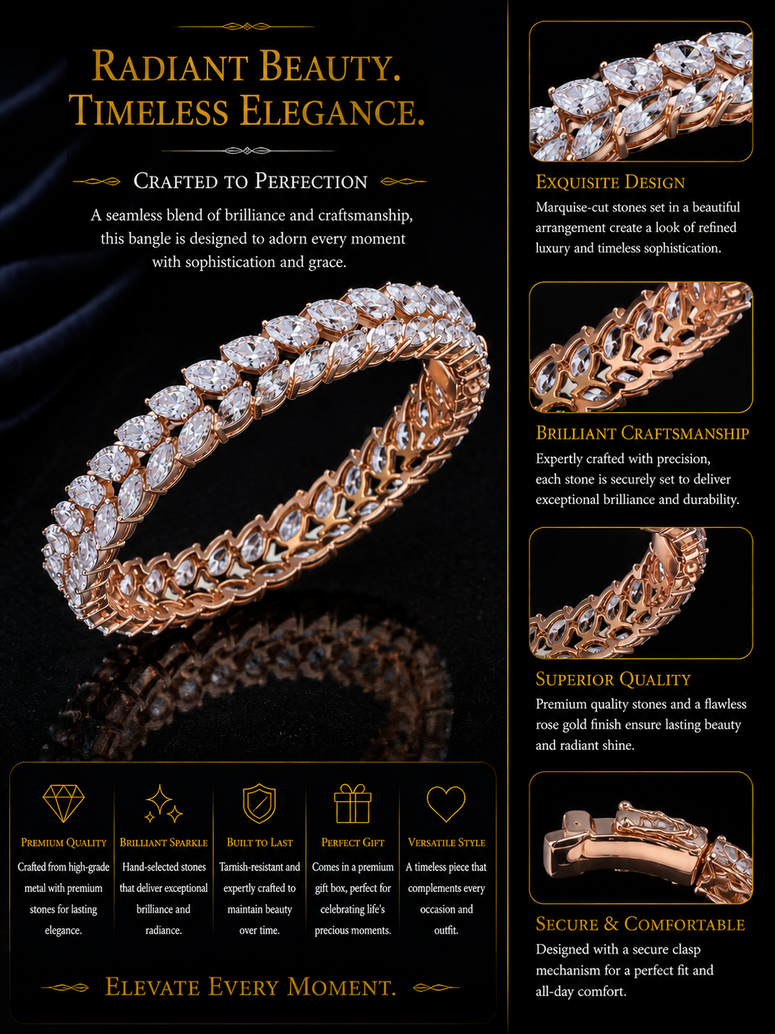 Marquise Diamond Tennis Bracelet in Rose Gold