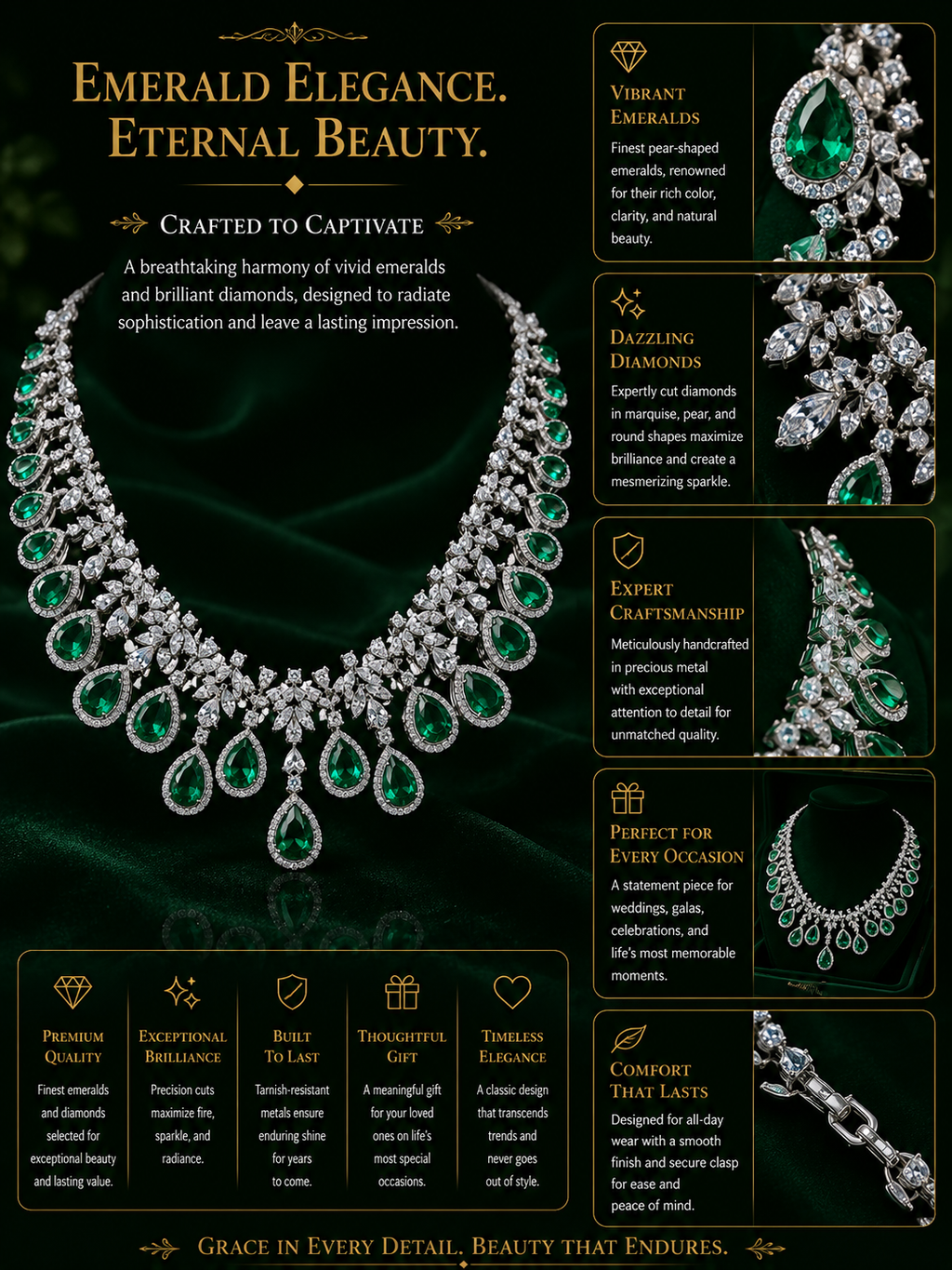 Emerald Cascade High Jewelry Statement Necklace