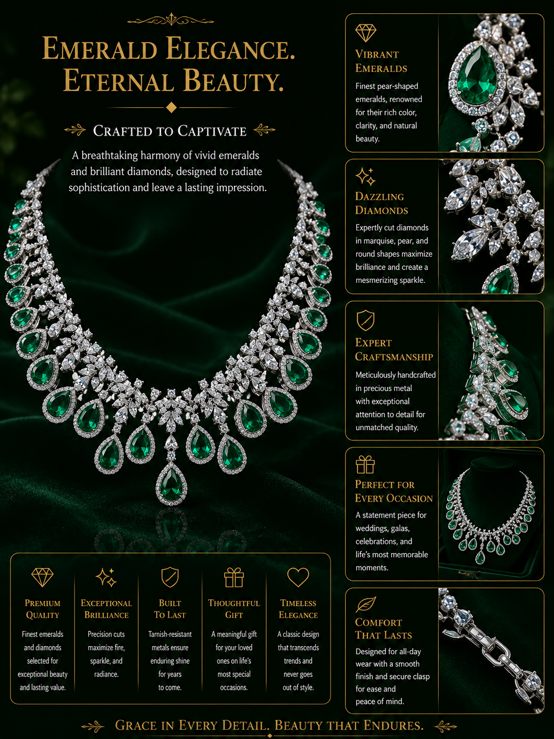 Emerald Cascade High Jewelry Statement Necklace