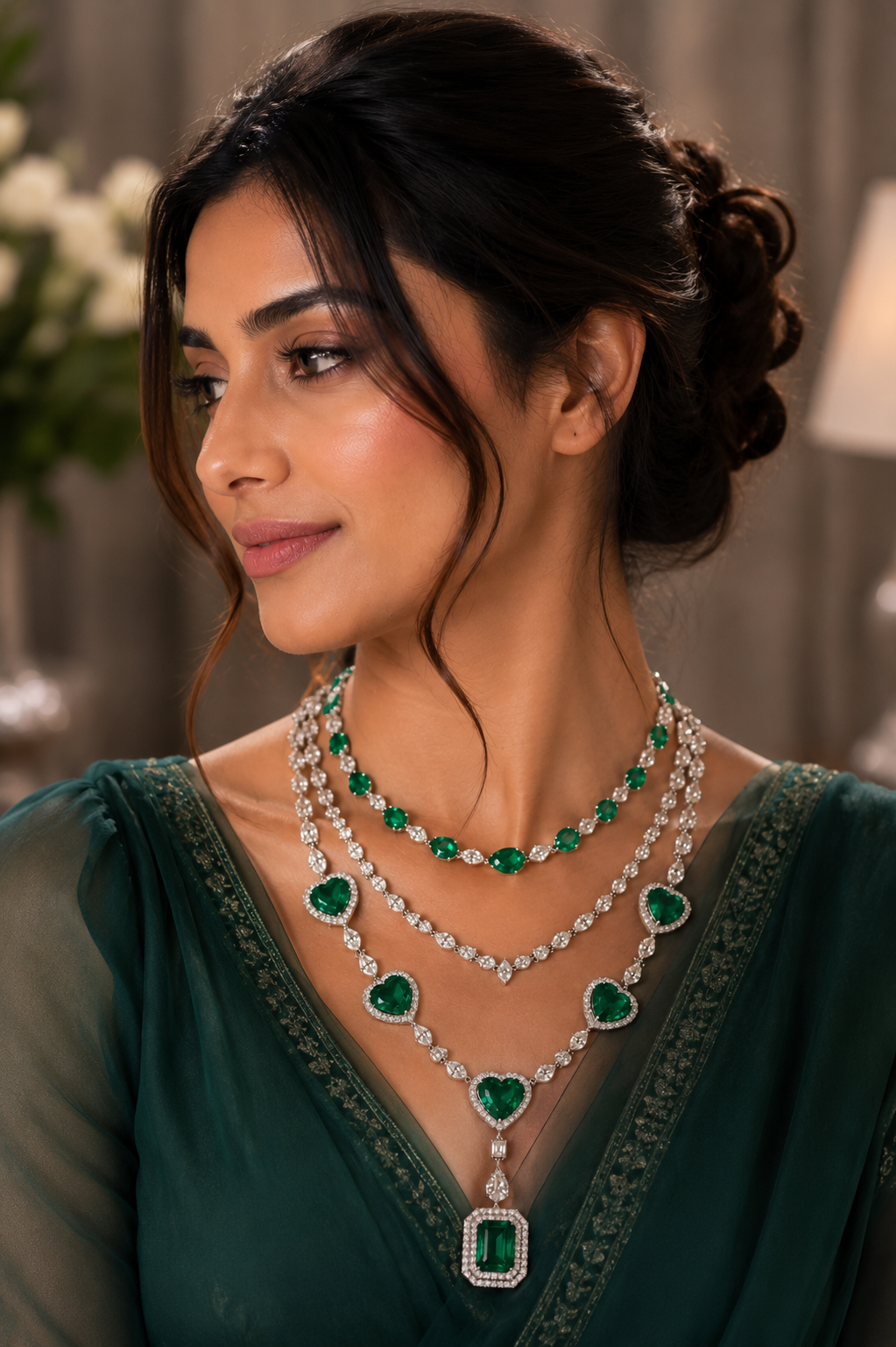 Emerald & Diamond Double-Layer Statement Necklace