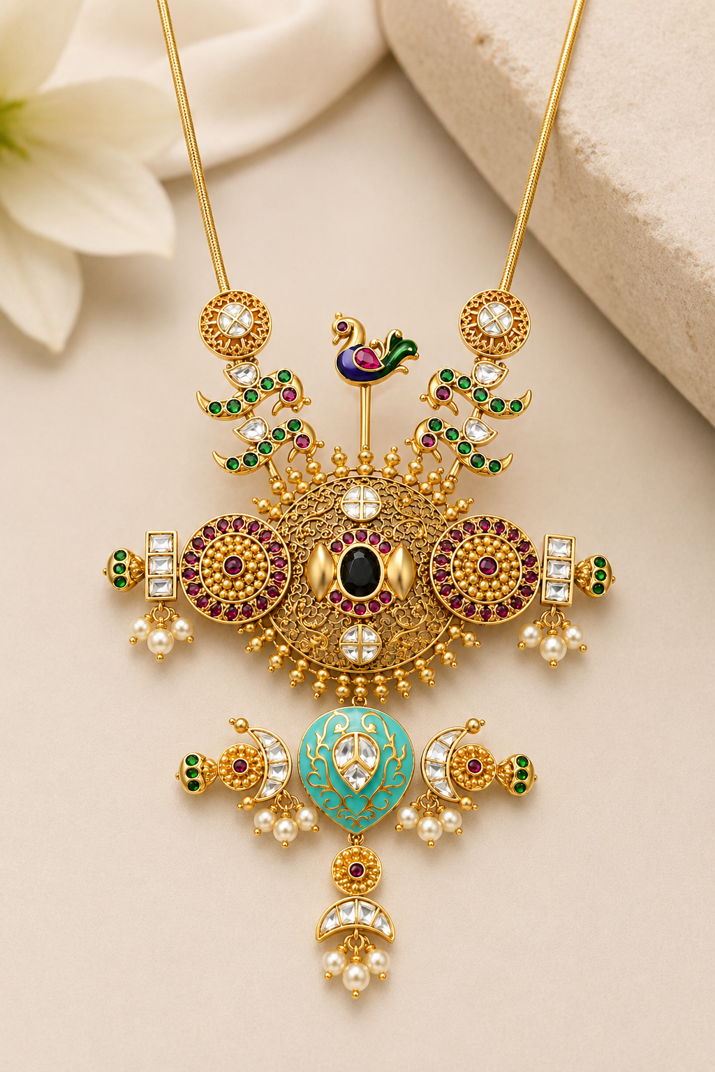 Royal Peacock Heritage Temple Necklace