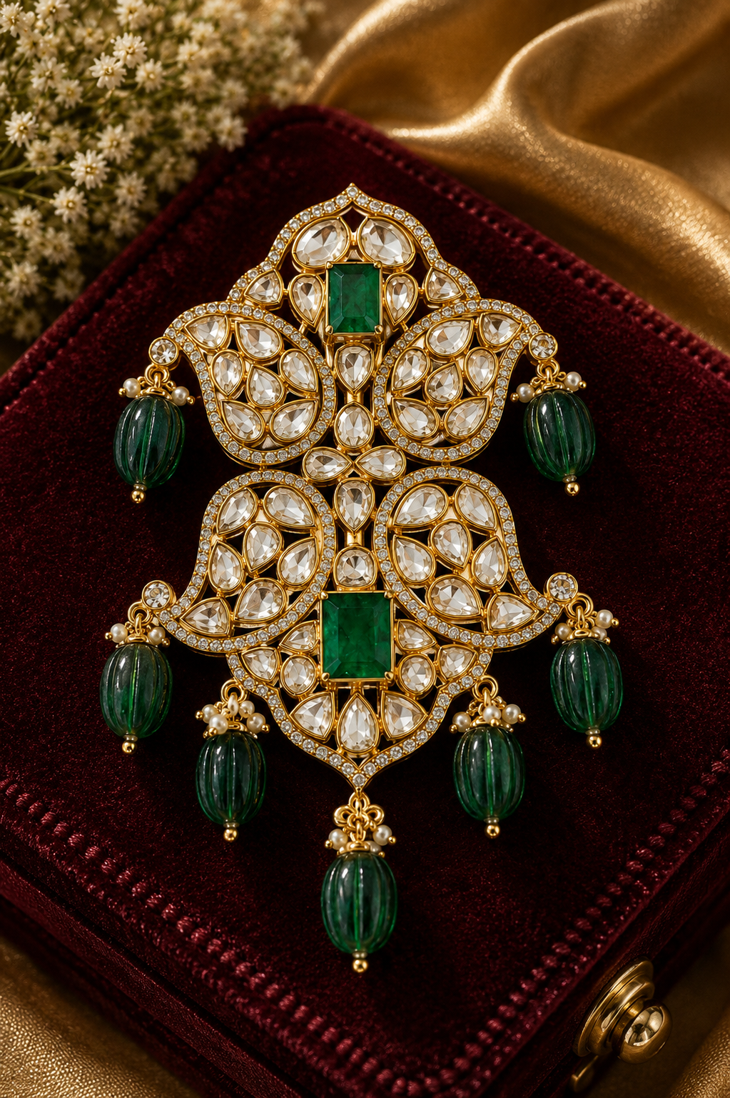 Royal Emerald Kundan Kilangi Pagdi Brooch